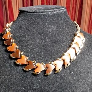 Vintage Chocolate & Butterscotch Heart Thermoplastic Choker Necklace Chic